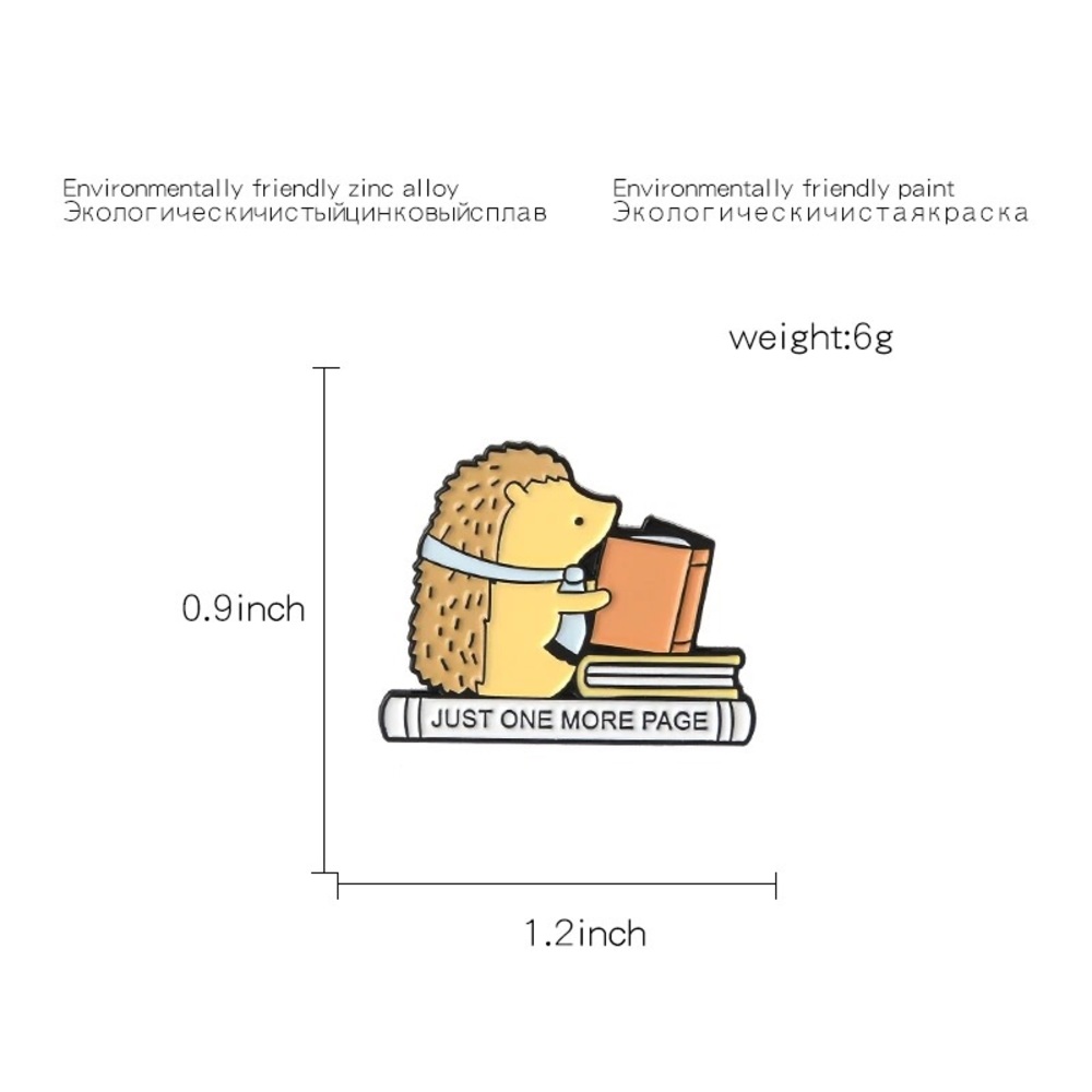 Just One More Page Reading Hedgehog Enamel Pin - Picture 2 of 2